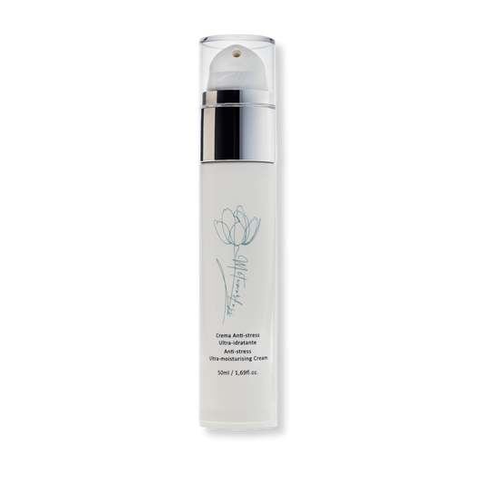 Metamorfosi Skincare Anti-Stress Ultra-Moisturising Cream in a 50ml airless bottle, highlighting its modern packaging for product preservation.