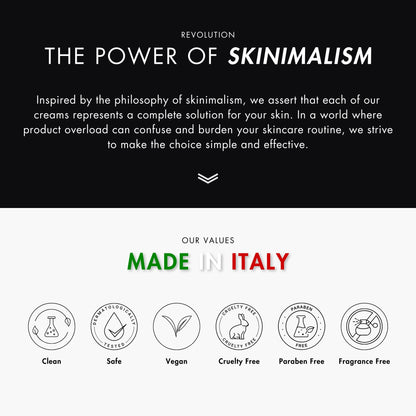 Metamorfosi Skincare Moisturizer 50ml, reflecting skinimalism philosophy and highlighting its 'Made in Italy' quality, promoting minimalistic yet effective skincare.