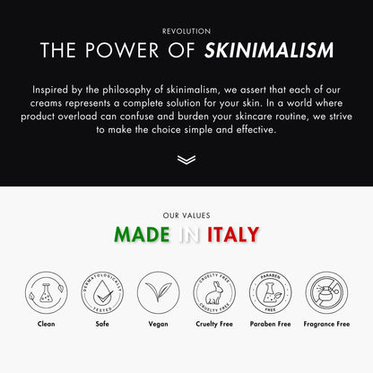 Metamorfosi Skincare Protection & Comfort Day Cream 50ml promoting skinimalism, highlighting its 'Made in Italy' quality.