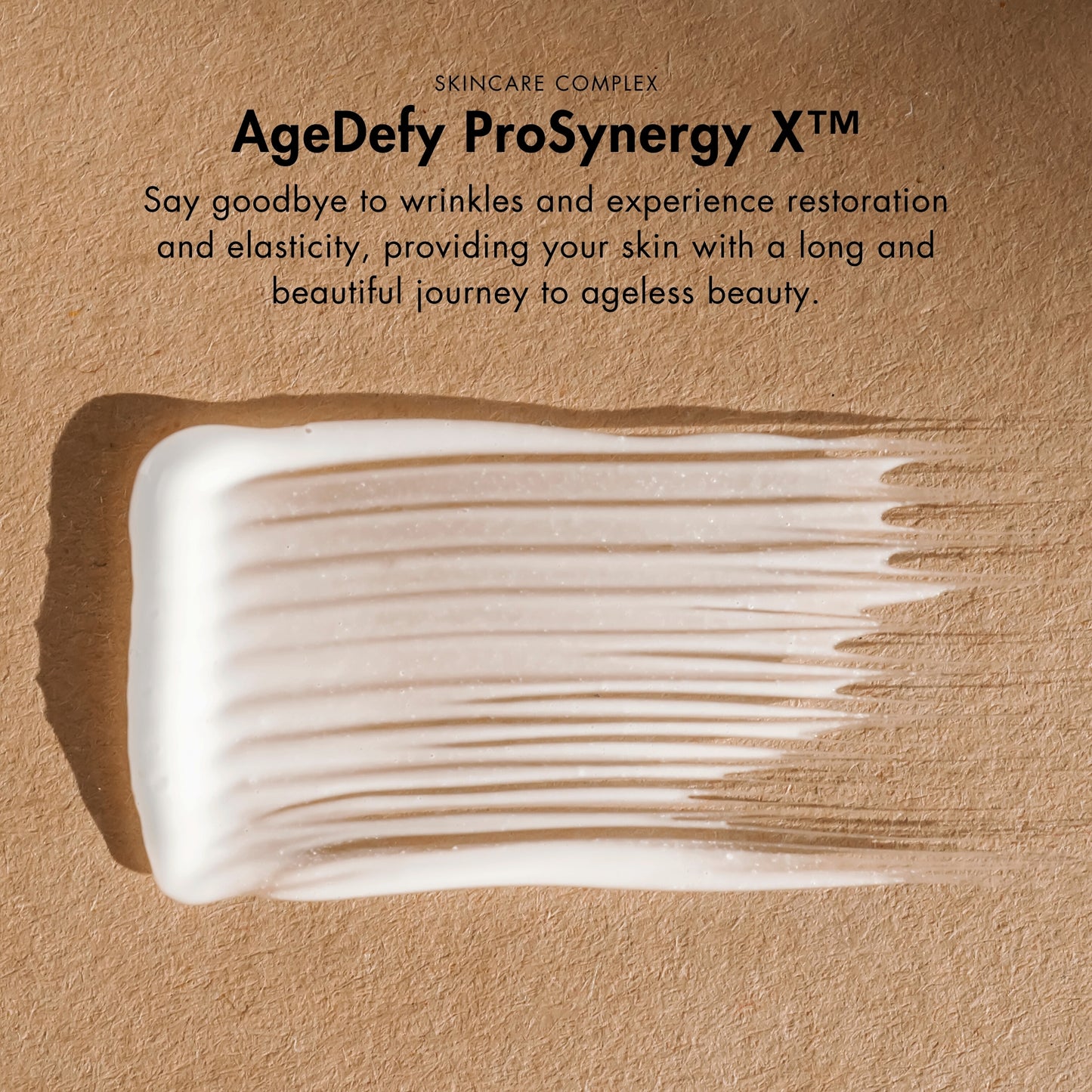 Close-up of the texture of Metamorfosi Skincare Regenerating Day Cream, showing its rich, nourishing consistency for daily skin regeneration, and AgeDefy ProSynergy X™ skincare complex information.